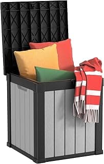 50 Gallon Outdoor Storage Box, Resin Waterproof UV-Resistant Deck Box, Reinforced Stability for Patio, Garden, and Poolside, Striped Black & White