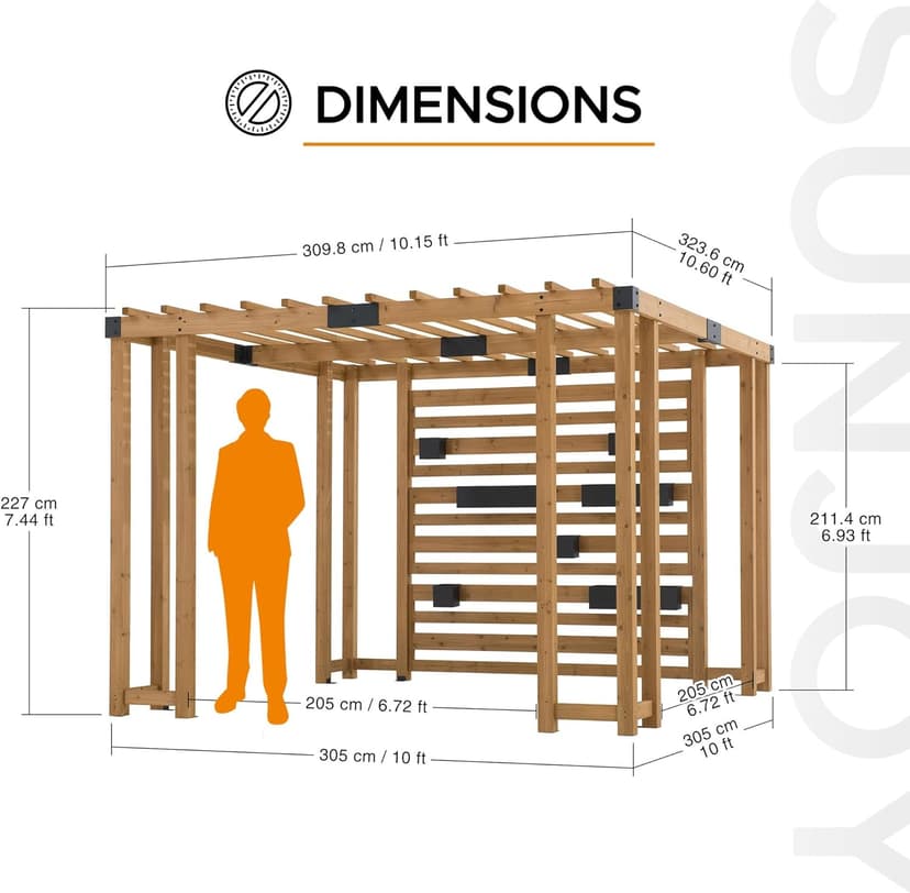 Sunjoy Wood Pergola 10 x 10.5 ft. Cedar Framed Pergolas with Adjustable Hanging Planters by SummerCove