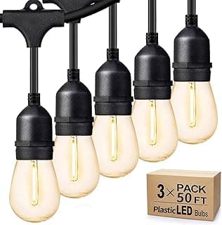Svater Outdoor String Lights 150FT, E26 Socket, 48pcs S14 Shatterpoof Bulbs, 1 Watt Dimmable 2700K Warm White, IP65 Waterproof Commercial Grade Patio Lights（3 Pack X 50FT）