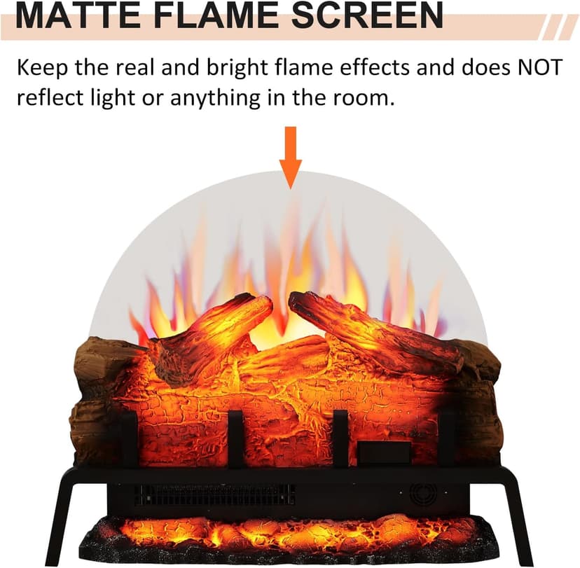 PuraFlame 24" Free Standing Electric Fireplace Log Set Insert, 750W/1500W Heater, 6 Flame Colors with 5 Brightness, Crackling Sound, Remote Control