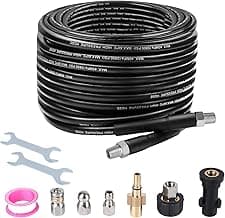 Sewer Jetter Kit for Pressure Washer, 50 FT 5800 PSI Drain Cleaner Hose with Universal M22-14mm and 1/4" Connector, 2 Sewer Jetting Nozzles, High Pressure Washer Hose for Karcher Bosch