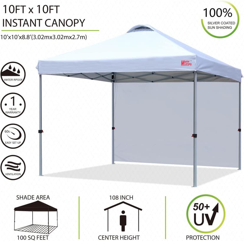 MASTERCANOPY Durable Pop-up Canopy Tent with 1 Sidewall (10'x10',White)