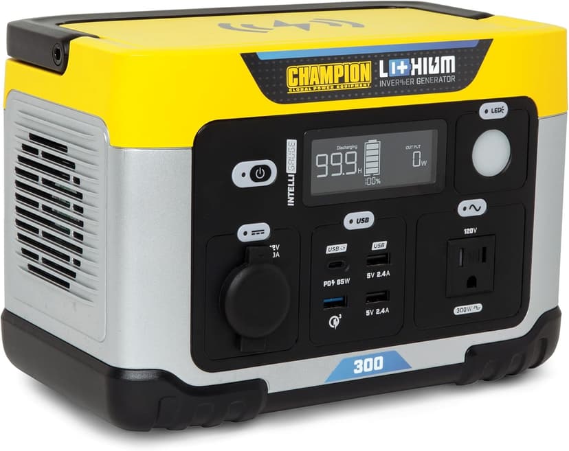 Champion Power Equipment 201188 285-Wh Power Station 600/300-Watt Portable Lithium-Ion Battery Solar Generator