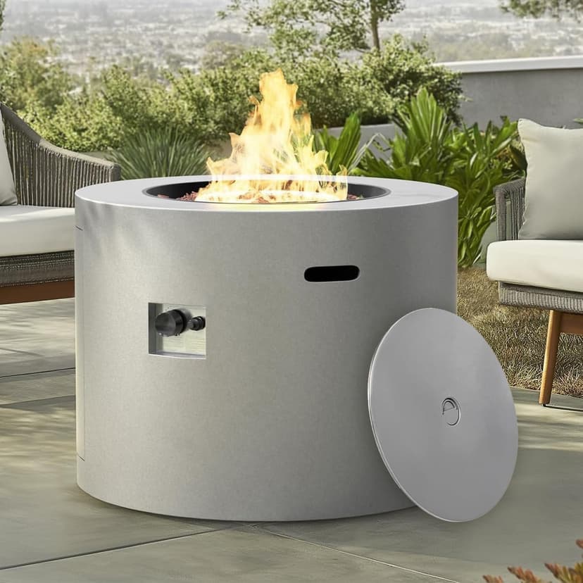 32" All in One Smokeless Fire Pit Table with Lid, Outdoor Round Patio Gas Fire Pit, 50,000 BTUs,Alloy Steel Finish,Propane Fire Table with Lava Rocks&Weatherproof Cover,Complete Accessories