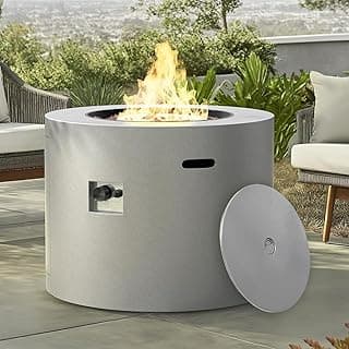 32" All in One Smokeless Fire Pit Table with Lid, Outdoor Round Patio Gas Fire Pit, 50,000 BTUs,Alloy Steel Finish,Propane Fire Table with Lava Rocks&Weatherproof Cover,Complete Accessories