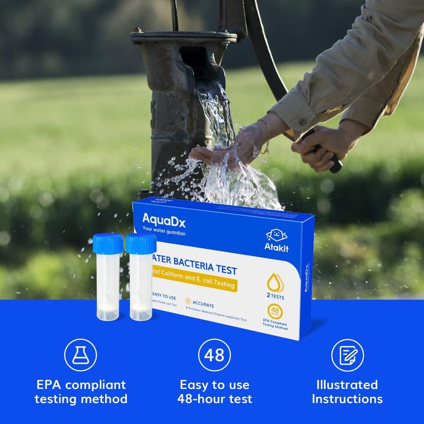 AquaDx 2 Pcs Water Bacteria Test Kit Total Coliform and E.coli Testing for Home Water Drinking Water Pool Pond Ground Well Water – Water Quality Test Kit Easy to Use