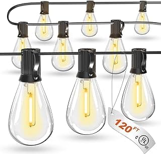 luckystyle 120FT LED Outdoor String Lights with 30+2 Edison Shatterproof Waterproof Bulbs, 2700K Commercial Grade Patio Lights, Heavy Duty Outside Hanging Outdoor Lights for Garden Porch Deck Decor