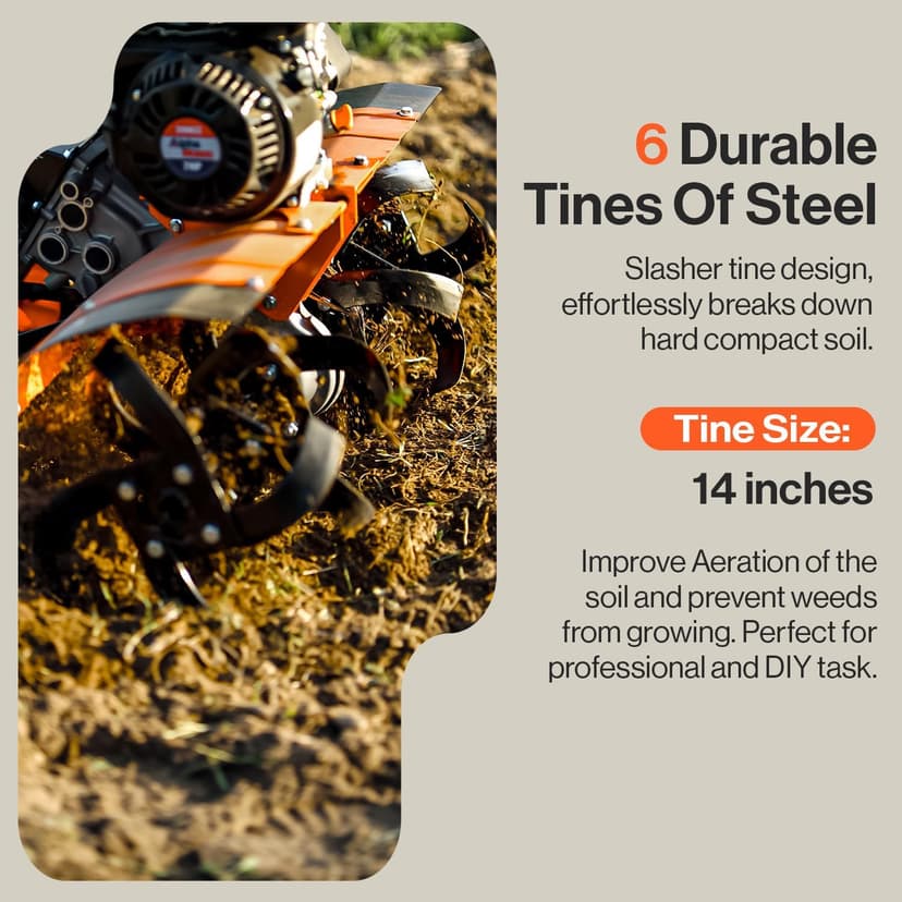 SuperHandy RotoTiller Cultivator 27” Inch Tilling Width 7HP 209cc 4 Stroke Gas Motor 6 Premium Steel Adjustable Forward Rotating Tines for Garden & Lawn, Digging, Weed Removal