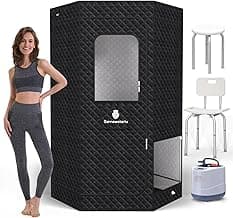 2 People Portable Sauna Box with 2 Shower Chairs, Heavy Oxford Cotton Steam Sauna, Full Body Sauna for Home, 4L & 1600W Steam Generator, 16 Levels, Remote Control, 6 Feet High