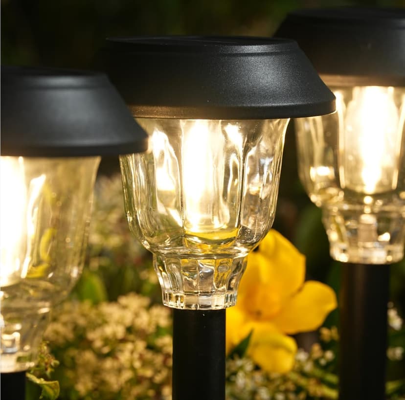 Solar Lights Outdoor Waterproof, 6 Pack Metal Glass Solar Pathway Lights Outdoor, Bright LED Outdoor Solar Lights for Yard Garden Path Walkway
