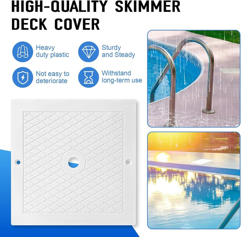 10'' Pool Skimmer Lid/Cover Replacement for Hayward SPX1082E, SP082 1083 1084 1085 SP1086, Square Skimmer Basket Deck Covers Plate for Inground Pools, Heavy Duty Plastic, White, 2 Pack
