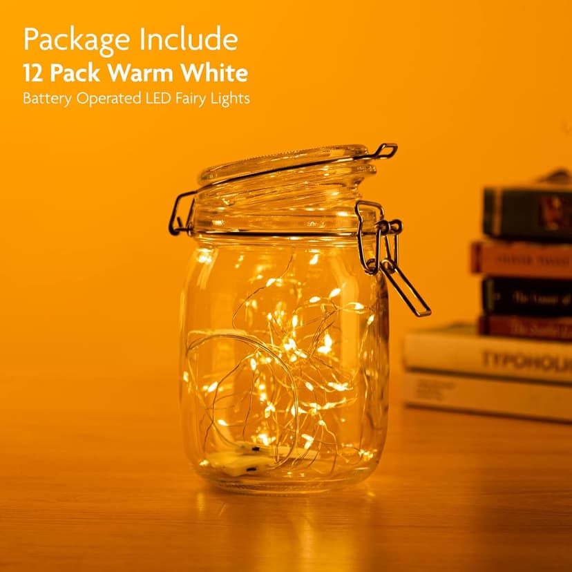 12 Pack Fairy Lights Battery Operated String Lights, 7ft 20 Led Fairy String Lights, Waterproof Copper Wire Firefly Starry String Light for DIY Wedding Party Bedroom Christmas (Warm White)