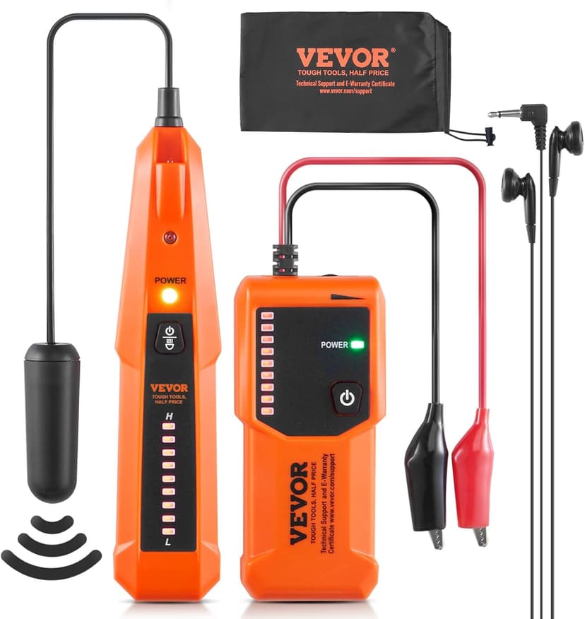VEVOR Underground Cable Locator, 3 FT Max. Detection Depth, Wire Tracer Break Detector Finder with Earphone, 1000 FT Max.Detection Length Cable Tester for Pet Fence Buried Sprinkler Valve Irrigation