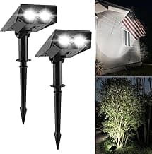 T-SUN Solar Spotlights for Trees, Solar Powered Sunset Projector Lights, 2 Lighting Modes Solar Landscape Spotlights Solar Garden Lights for Trees, Flag, Garden, Yard, Pathway, Patio(White-2 Pack)
