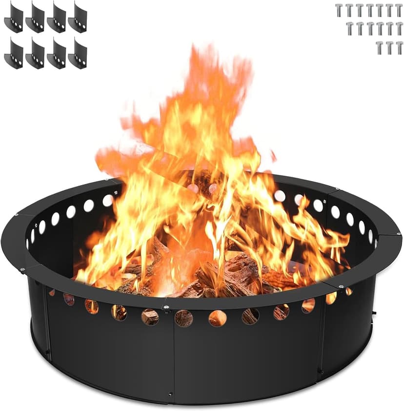 30 inch Fire Pit Ring for Outside, Large Smokeless Firepit Insert, Fire Ring for Camping, Wood Burning Fire Pit Rim, DIY Fire Rings for Yard/Garden Bonfires, Outdoor Fireplace