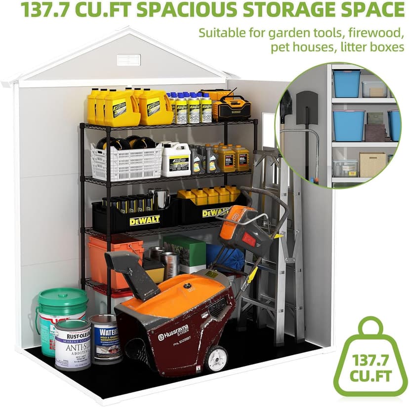 Outdoor Storage Shed 6x4.4FT, Resin Shed Plastic with Floor for Garden Tool,Waterproof Outdoor Resin Storage,Lockable Doors for Patio,Yard,Lawn (LightGray 6x4)