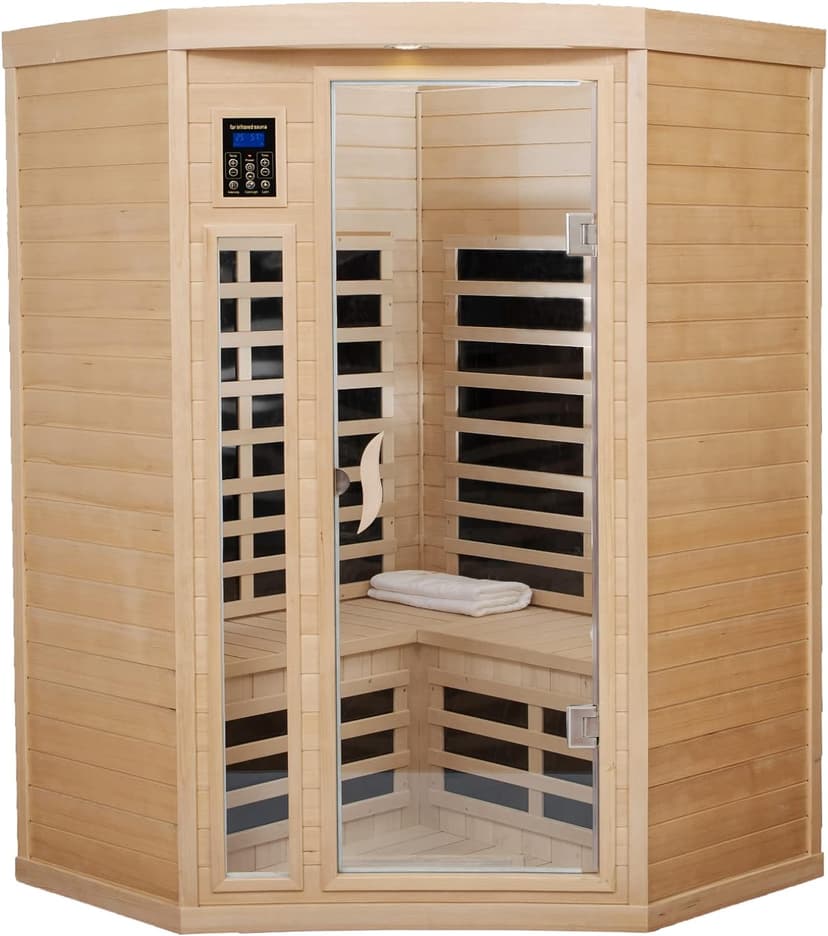 Far Infrared Sauna Low EMF Wooden Saunas for Home, 2-3 Person Indoor Home Saunabox, 1600watt Canadian Hemlock Sauna Room with Bluetooth, LCD, 10 Minutes Pre-Warm up