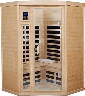 Far Infrared Sauna Low EMF Wooden Saunas for Home, 2-3 Person Indoor Home Saunabox, 1600watt Canadian Hemlock Sauna Room with Bluetooth, LCD, 10 Minutes Pre-Warm up