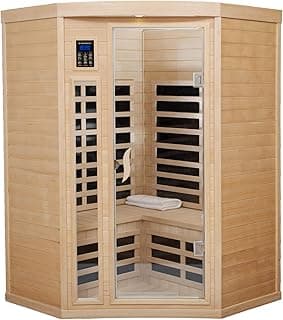 Far Infrared Sauna Low EMF Wooden Saunas for Home, 2-3 Person Indoor Home Saunabox, 1600watt Canadian Hemlock Sauna Room with Bluetooth, LCD, 10 Minutes Pre-Warm up
