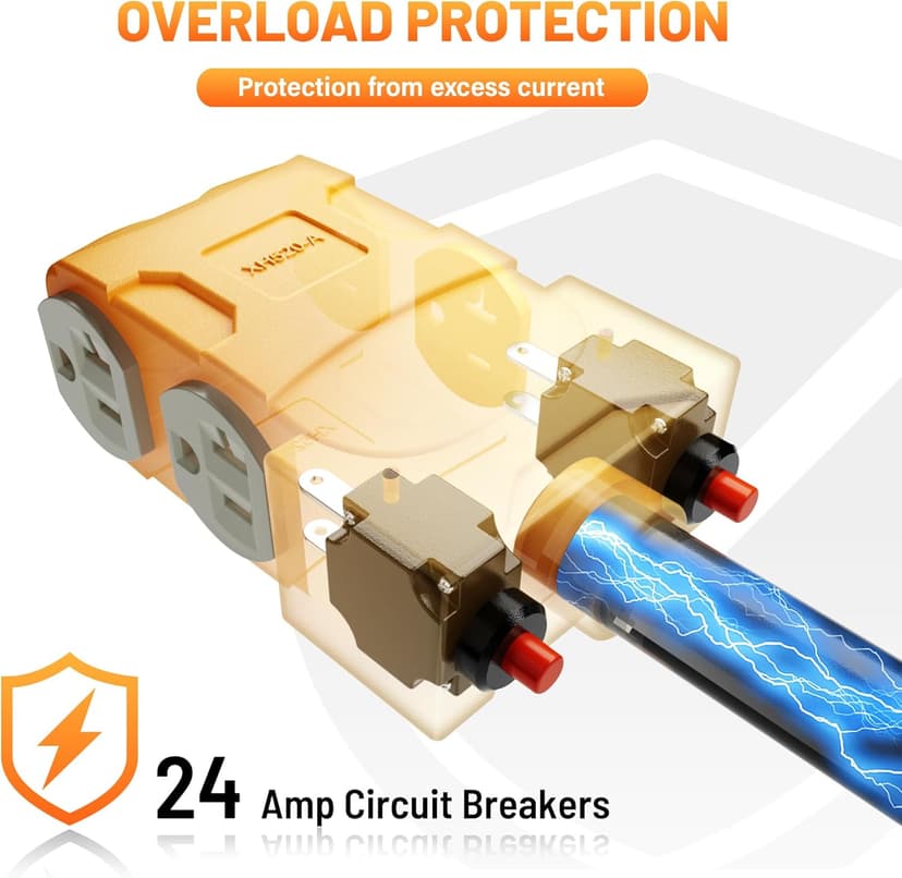 MECMO 50 Amp to 20 Amp 110V RV Distribution Adapter, NEMA 14-50P to 4 X 5-20R/15R RV 4-Prong to Mutiple Household Outlet w/ 20amp Circuit Breaker, ETL Listed RV Generator Distribution Cord