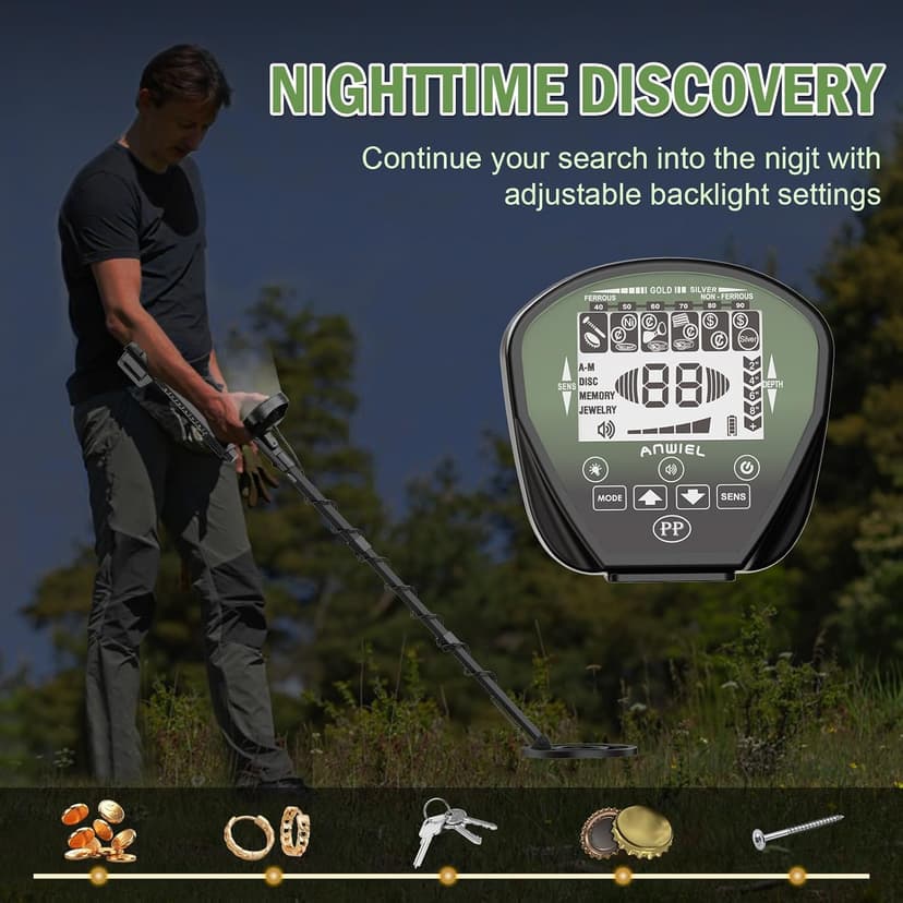Metal Detector for Adults Professional, Higher Accuracy Gold and Silver Detector, Metal Detector Waterproof Pinpoint, Bigger LCD, 5 Mode, 10" IP68 Coil, New Advanced DSP Chip, Green
