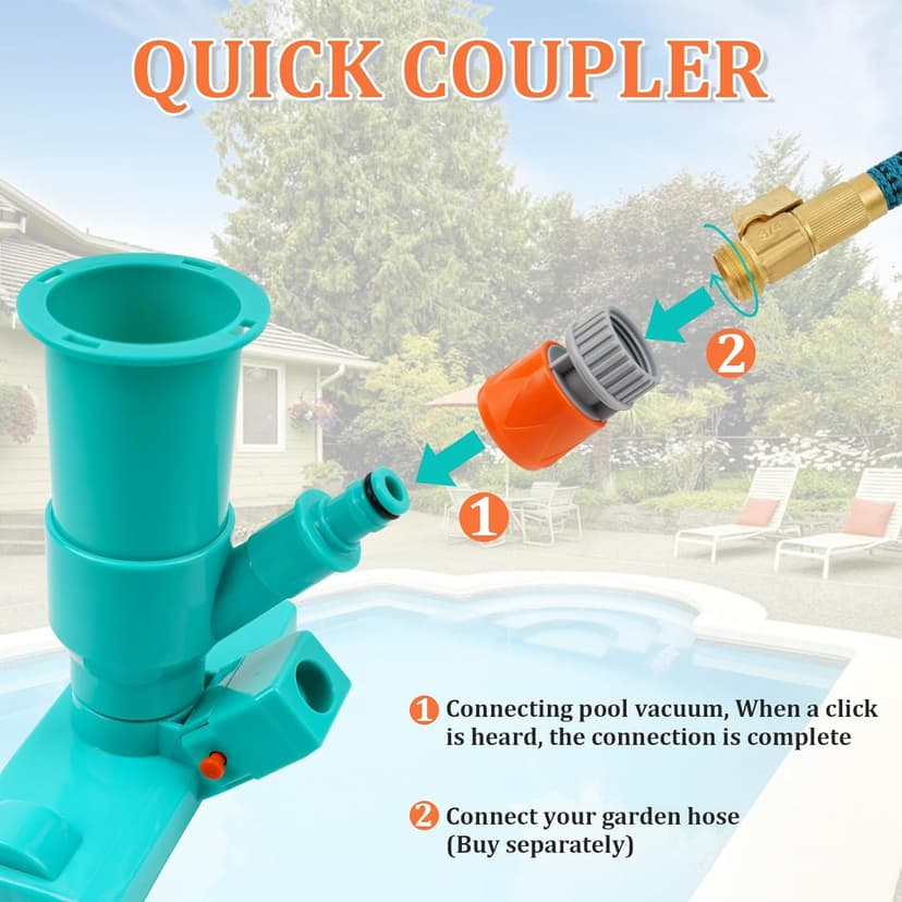 POOLWHALE Portable Pool Vacuum Jet Underwater Cleaner W/Brush,Bag,6 Section Pole of 56.5"(No Garden Hose Included),for Above Ground Pool,Spas,Ponds & Fountains