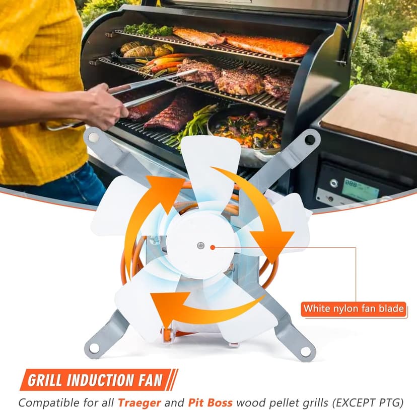 QuliMetal Induction Fan Kit Replacement for Traeger, Pit Boss, Camp Chef, and Sam's Club Pellet Grills – Heavy Duty Combustion Fan for Traeger KIT0019, 110V PA66