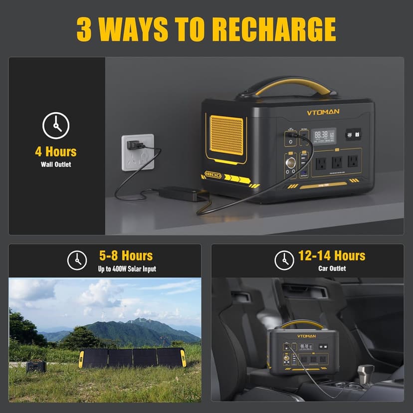 VTOMAN Jump 1800 Portable Power Station 1800W (Peak 3600W), 1548Wh Expandable LiFePO4 Battery Generator with 100W USB-C, 18W USB-C, 12V DC, Jumpstarter, for Power Outages Backup & Outdoor Camping