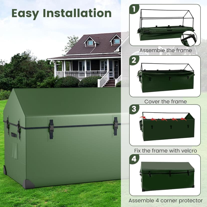 S AFSTAR 174 Gallon Waterproof Outdoor Storage Box, Outdoor Tarpaulin Deck Box with Ventilated Window, Corner Protector, Adjustable Snap, Patio Storage Box for Poolside, Garden, Yard