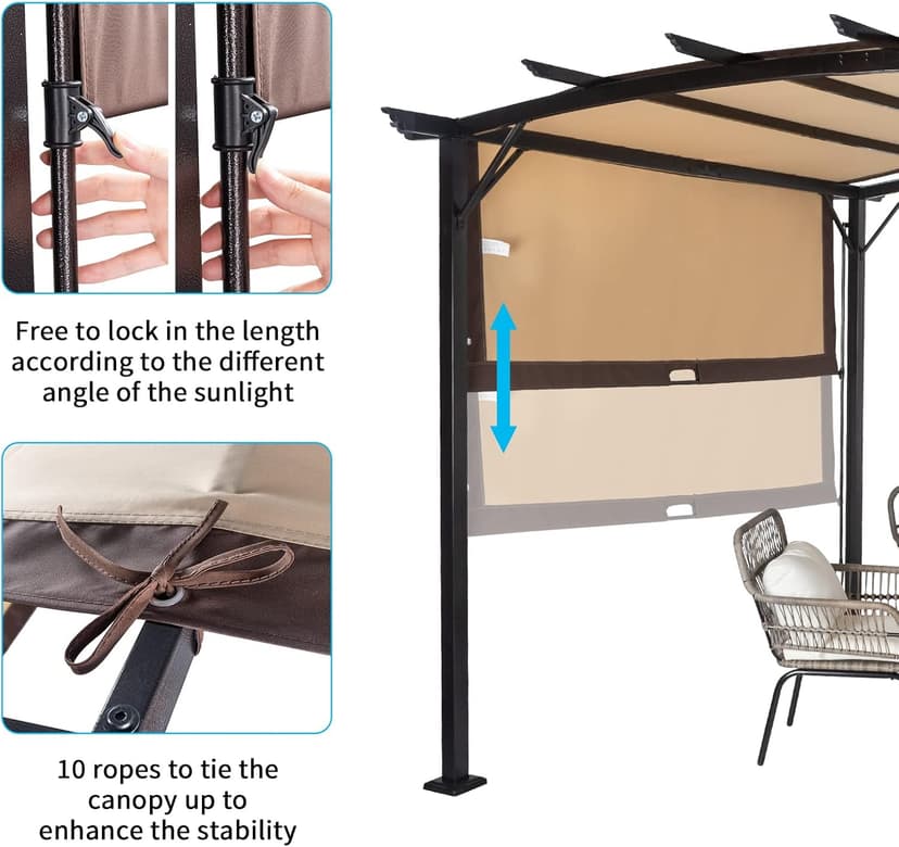 Outvita Patio Pergola, 8x12ft Arched Aluminum Gazebo with Adjustable Waterproof Sun Shade Shelter Awning for Garden Lawn Deck