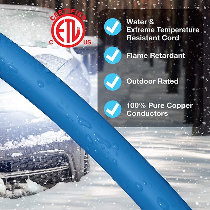 Clear Power 15 ft Extreme Cold Weather Outdoor Extension Cord, Lighted End, 16/3 SJTW, Works Down to -50°C, Power Indicator Light, 3-Prong Grounded Plug, Blue, DCOC-0072-DC