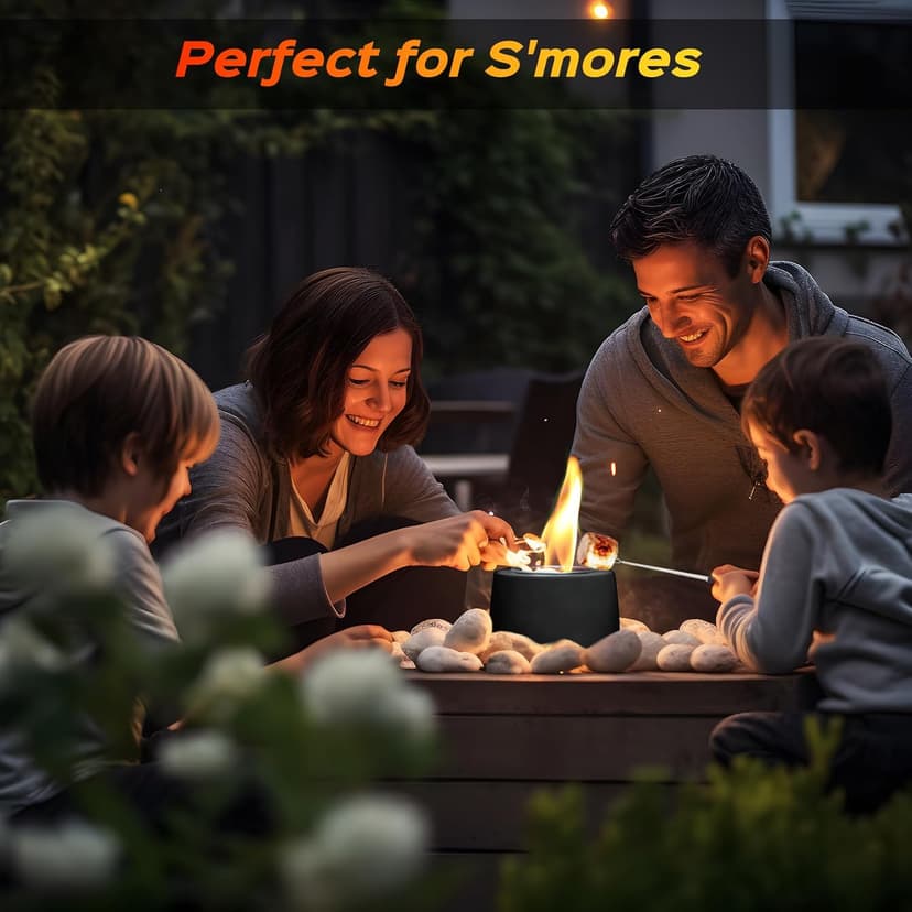 Tabletop Fire Pit, Round Concrete Smokeless Smores Fire Pit Table Top as Smores Maker Kit for Indoor & Patio Decor, Gifts for Women Mom Her Wedding Housewarming Christmas Birthday White Elephant Gifts