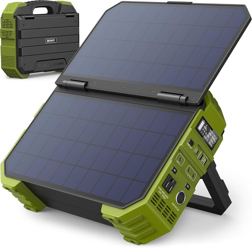 BROWEY Portable Power Station 1000W with Built-in Solar Panel, 614WH/192000mAh LiFePO4 Battery Pack, Solar Generator with AC/DC/USB/PD Outputs for Outdoor Camping, RV Travel, Emergency Preparedness