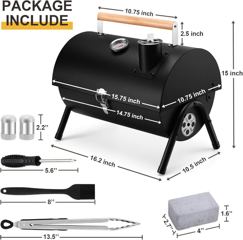 Joyfair Portable Charcoal Grill Set, Small Tabletop Barbecue Grill with Accessories Tools for Outdoor Camping BBQ Grilling Backyard Party Cooking, Heavy Duty & Innovative Design, Thermometer & Chimney