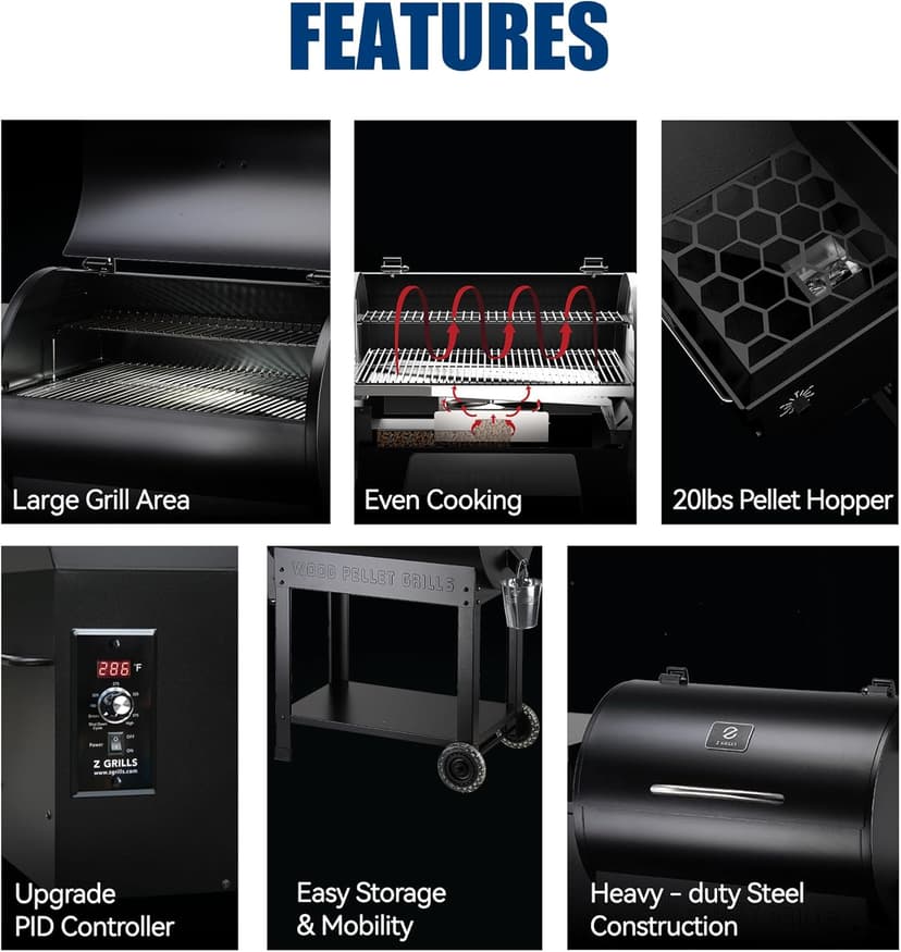 Z GRILLS Pellet Smoker Grill with PID Control, Rain Cover, 700 sq. in Cooking Area for Outdoor BBQ, ZPG-7002BPro