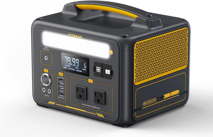 VTOMAN Jump 600X Portable Power Station, LFP Battery Powered Generator with 2x 600W AC Outlets (Surge 1200W), 4x USB ports, 3x DC Output for Outdoor Camping, Vehicle Emergency, Electric Backup