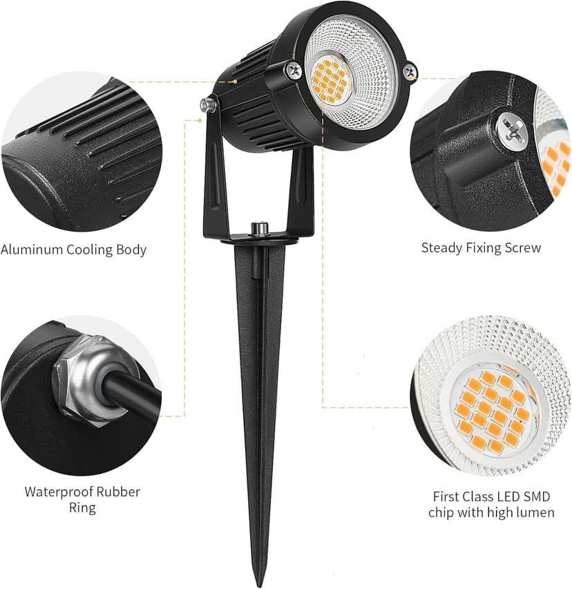 Low Voltage Landscape Lights Outdoor: 7W 700LM LED Landscape Lighting with Connectors for Tree Garden Yard Pathway | 12V 24V Warm White 2700K Spotlights | IP65 Waterproof | 6 Pack