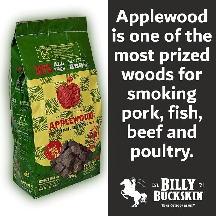 6.5 Lb Oak & Applewood Charcoal Briquettes for Beef, Pork, Fish, Steaks, Ribs & More, 100% All-Natural, Quick & Easy Lighting for Outdoor BBQ, Smoker, Tailgating, Camping by Billy Buckskin Co.