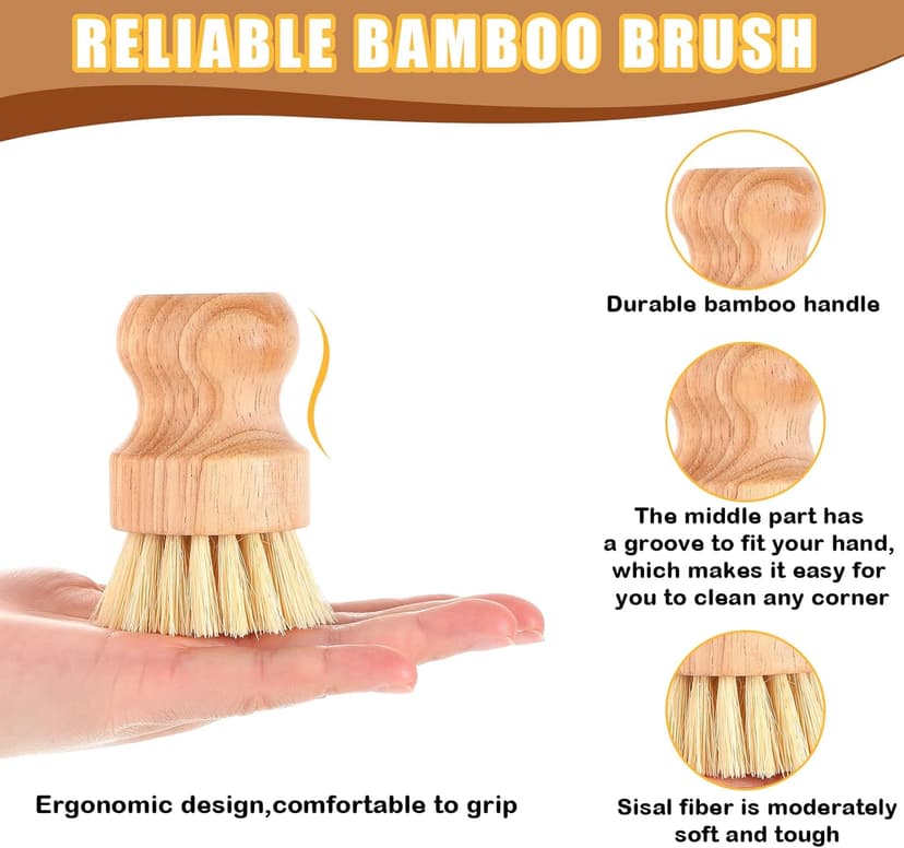 Nuenen 50 Packs Bamboo Dish Scrub Brushes Wooden Scrubbers Set Kitchen Dishwashing Scrubber with Natural Sisal Bristles for Iron Pot Pan Sink