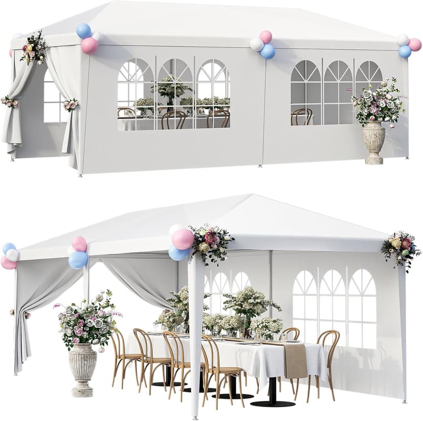 LEMY 10 X 20 Outdoor Wedding Party Tent Camping Shelter Gazebo Canopy with Removable Sidewalls Easy Set Gazebo BBQ Pavilion Canopy Cater Events
