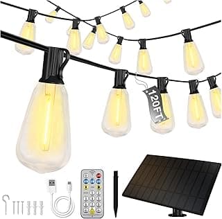 DAYBETTER 120ft Solar String Lights Outdoor Waterproof, 60 Bulbs 2700K Warm White Energy-Saving, Solar Lights for Garden, Patio, Backyard - Perfect for Homeowners