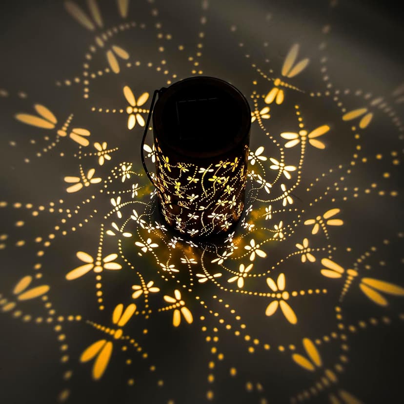 Solar Lanterns Outdoor Hanging Lantern Lights, Dragonfly Hollowed-Out Metal Decor Lantern, Waterproof LED Decorative Garden Light - Delicate Garden Decoration for Patio, Yard