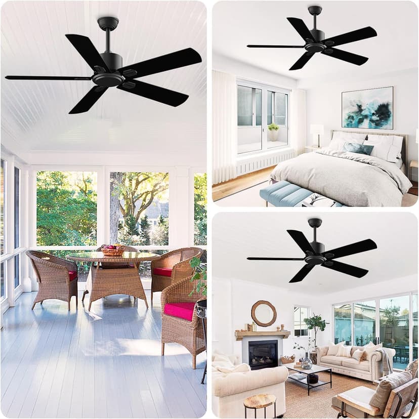 52 Inch Ceiling Fan No Light - Outdoor Indoor Flush Mount Low Profile DC Motor Fan with Remote, 5 Blades Reversible Silent Fan for Patio, Bedroom, Living Room, Garage