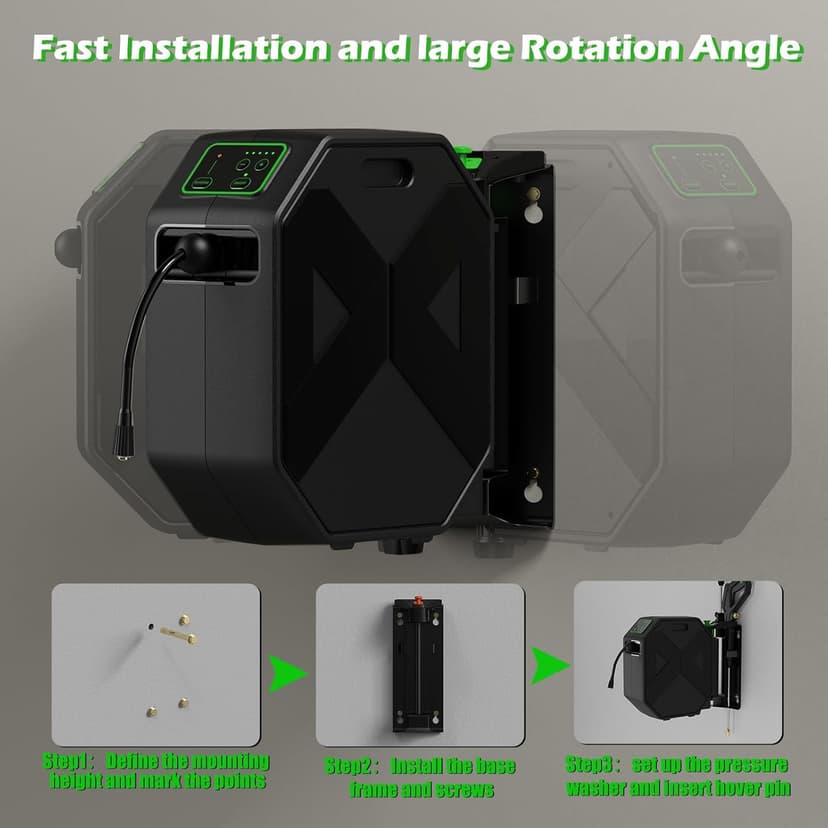 Wall Mounted Pressure Washer, 5200 PSI 3.6 GPM Electric Pressure Washer, Power Washer with 100FT Retractable Hose, GFCI Power Cord, Foam Cannon, 5-Nozzles for Car, Garage, Fence, Patio