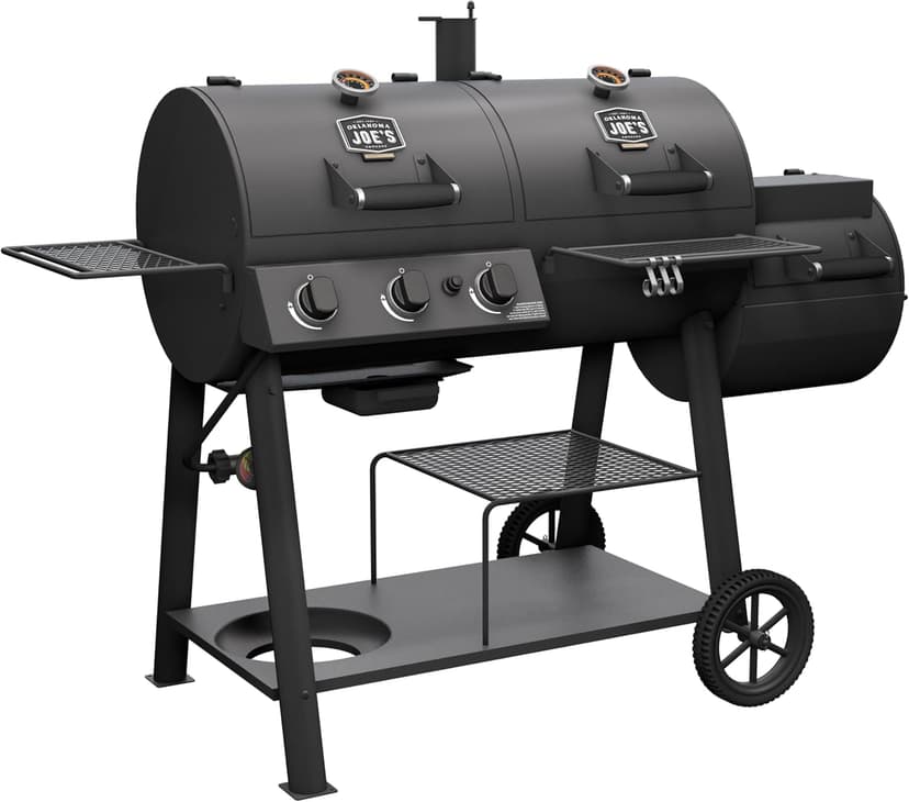 OKLAHOMA JOE'S® Canyon™ Deluxe Charcoal and Propane Gas Combination Smoker and Grill, Black Steel, 24203005
