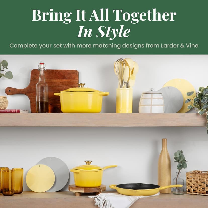Larder & Vine Silicone Trivets for Hot Pots and Pans | Set of 4 Round Hot Pads for Kitchen | 7” & 9” Trivets for Hot Dishes | Heat-Resistant Silicone Mats for Kitchen Counter | Limoncello/French Gray