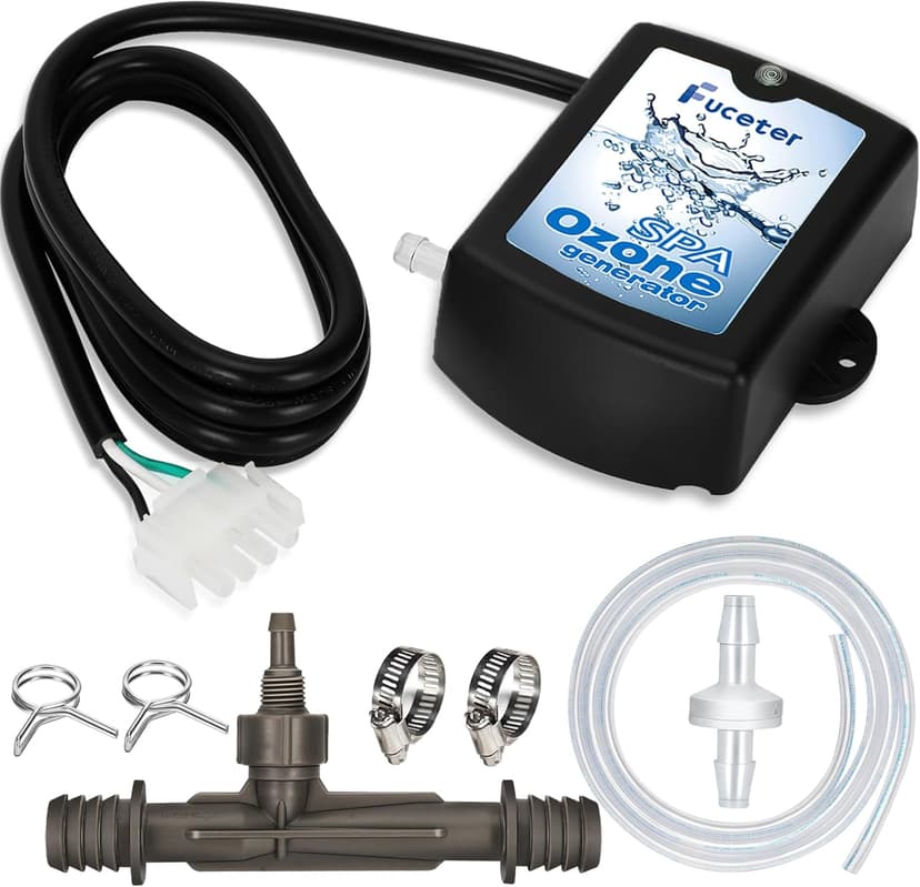Spa Ozone Generator Kit with Venturi Injector, Ozone Generator for Hot Tub, Cold Plunge, 50mg/h Portable Ozone Generator Water, Universal: 110V / 240V (AMP-4 Plug)