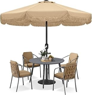 ABCCANOPY 9ft Patio Umbrella with Fringe Outdoor Tassel Umbrella for Holiday Garden Lawn Pool Yard Table (Khaki)