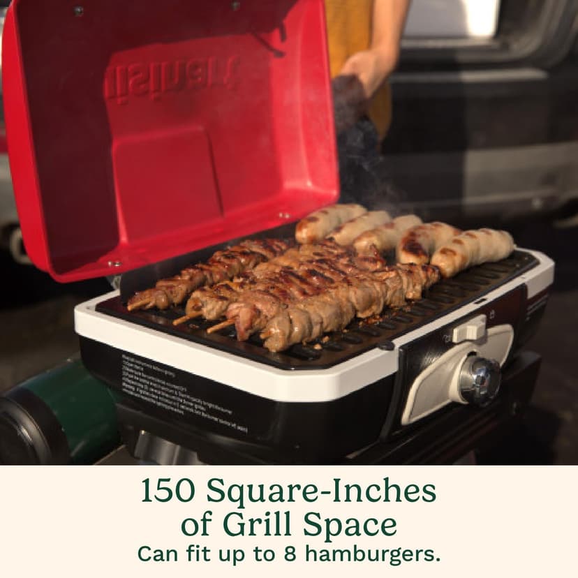 Cuisinart Petite Gourmet Portable Gas Grill with VersaStand™, Compact Tabletop BBQ, 150 Sq. In. Cooking Surface, 5,500 BTU Burner Small Gas Grill, Adjustable Telescoping Base and Carry Handles