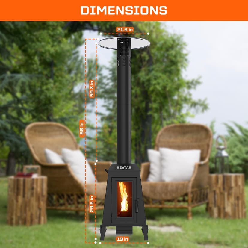75,000 BTU Outdoor Patio Heater, Wood Pellet Heater With Wheels for Home, Gardens & Commercial Use - Black